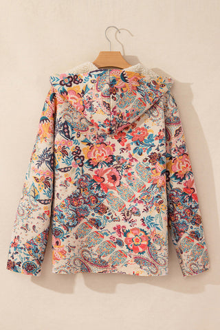 Floral Patterned Hooded Jacket