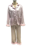 Feather Trim Button-Up Loungewear Set