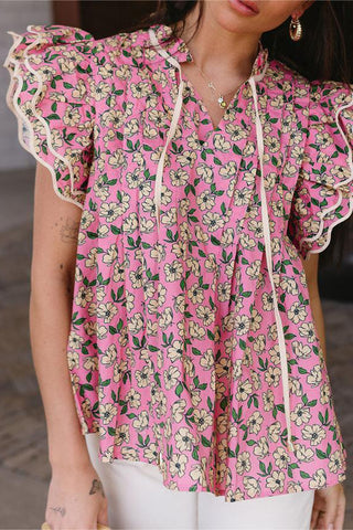 Floral Ruffle Sleeve Top