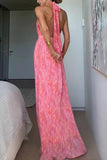 Halter Neck Pleated Maxi Dress