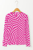 Black Checkered Pattern Mesh Mock Neck Long Sleeve Top