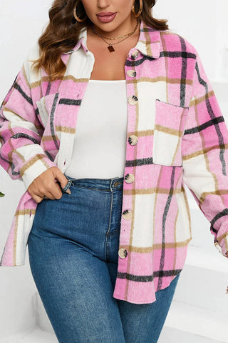 Plaid Color Block Button Up Jacket