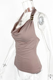 Draped Halter Tank with Metal Accent