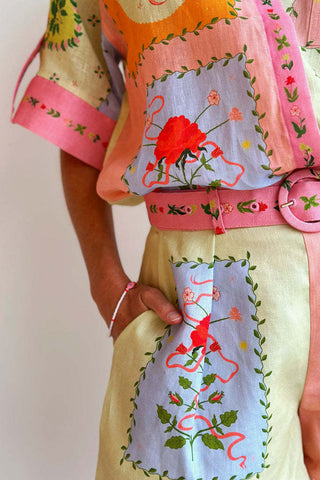 Floral Print Short Set with Belt