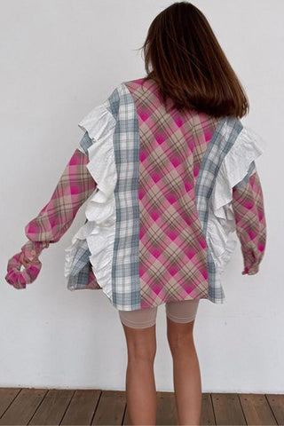 Ruffle-Detail Plaid Blouse