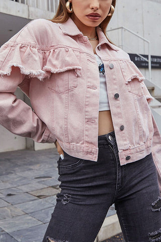 Ruffle-Trim Denim Jacket