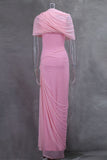Draped Off-Shoulder Evening Gown