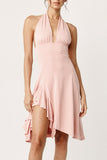 Halter Neck Casual Dress with Asymmetrical Hem