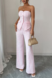 Strapless Button-Front Pants Set