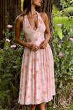 Halter Neck Floral Midi Dress