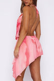 Halter Neck Mini Dress with Asymmetrical Hem