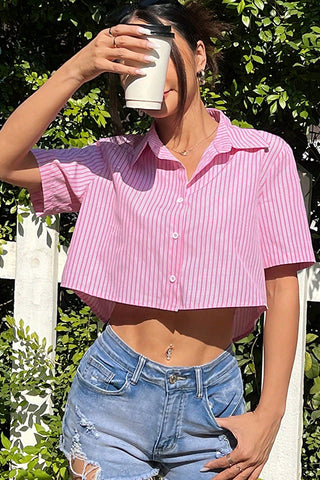 Back-Tie Striped Crop Shirt
