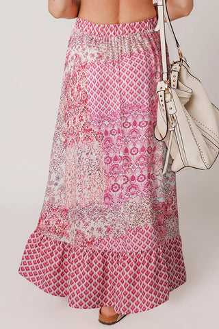 Boho Print Drawstring Maxi Skirt