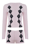 Argyle Knit V-Neck Shorts Set