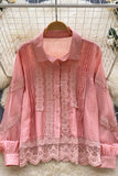 Lace Trim Button-Up Blouse