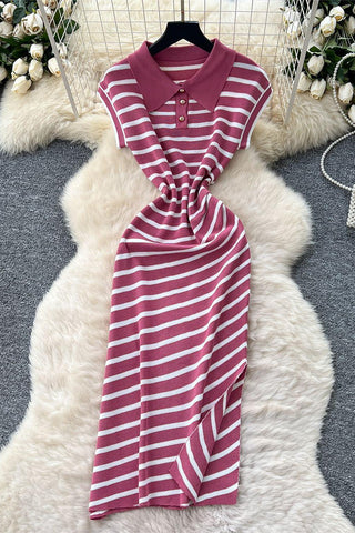 Striped Collared Casual Dress