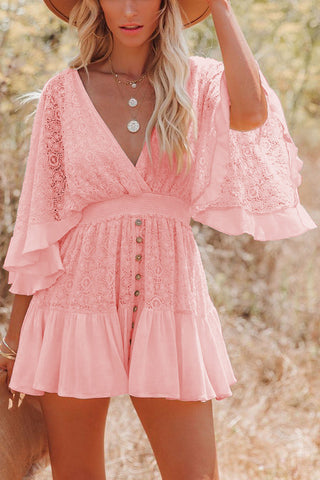 Lace Button-Front Casual Dress