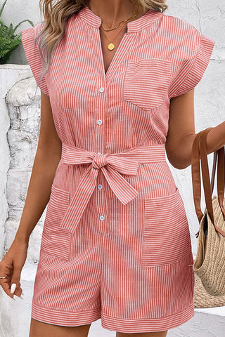 Button-Front Striped Romper