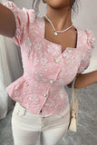 Button-Front Floral Peplum Top