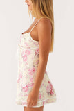 Lace-Up Floral Mini Dress