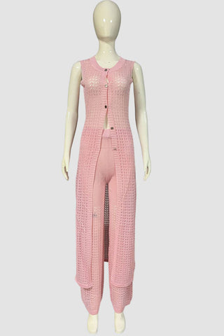 Sleeveless Button Front Pants Set