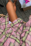 Plaid Button-Front Oversized Shirt