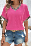 Leopard Patchwork V Neck T Shirt