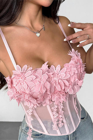 Floral Applique Sheer Corset Camisole