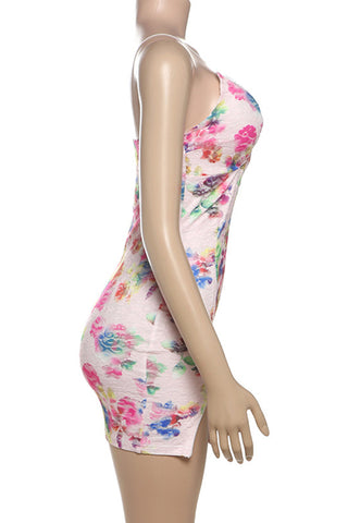 Lace-Trim Floral Mini Dress