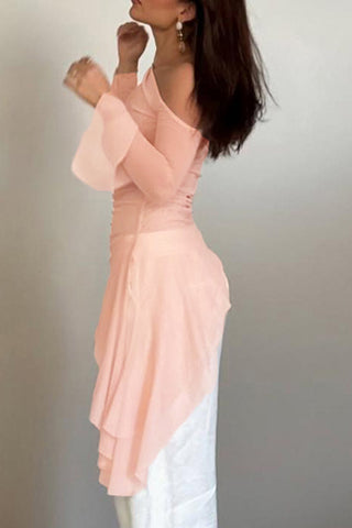 Asymmetric Off-Shoulder Long Sleeve Top