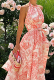 Halter Neck Printed Maxi Dress