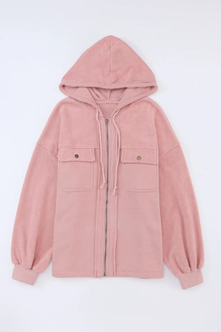 Flap Pocket Drawstring Hood Zip Jacket