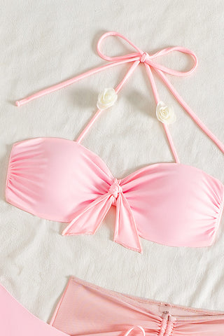 Tie-Front Bikini Set with Ruched Cover-Up