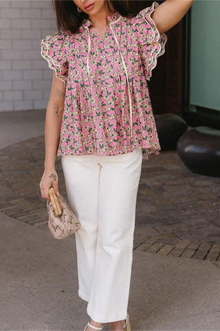 Floral Ruffle Sleeve Top