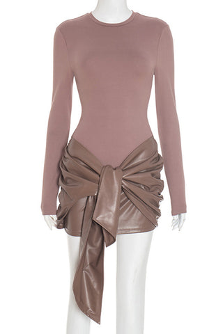 Long-Sleeve Tie-Front Casual Dress