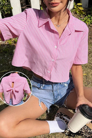 Back-Tie Striped Crop Shirt
