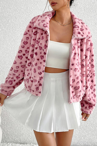 Trendy Leopard Print Fleece Jacket
