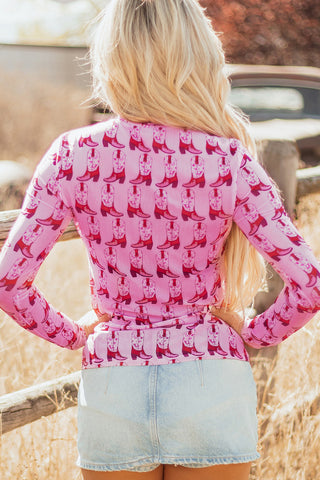 Long Sleeve Boot Print T-Shirt