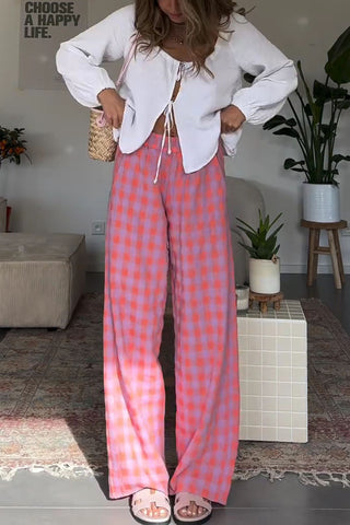 Relaxed Checkered Wide-Leg Pants