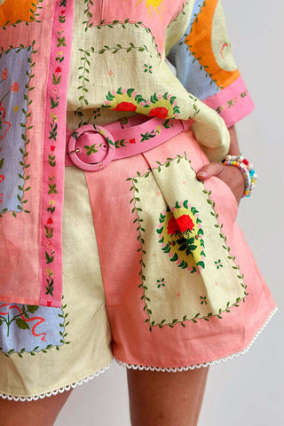 Floral Print Short Set with Belt