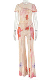 Floral Print Wide-Leg Pants Set