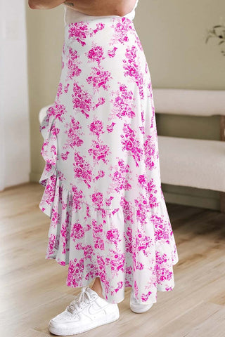 Ruffle Split Floral Maxi Skirt