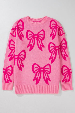 Playful Bow Pattern Casual Loose Sweater
