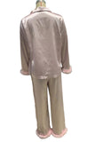 Feather Trim Button-Up Loungewear Set