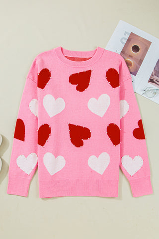 Heart Patterned Oversized Sweater