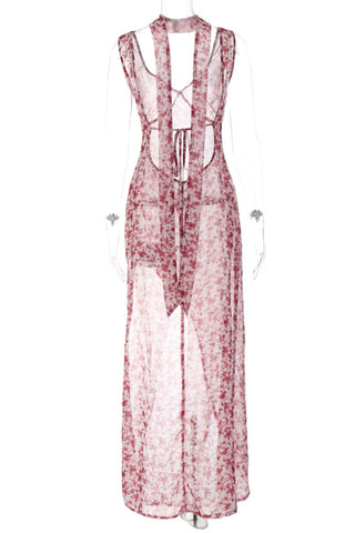 Lace-Up Floral Casual Dress