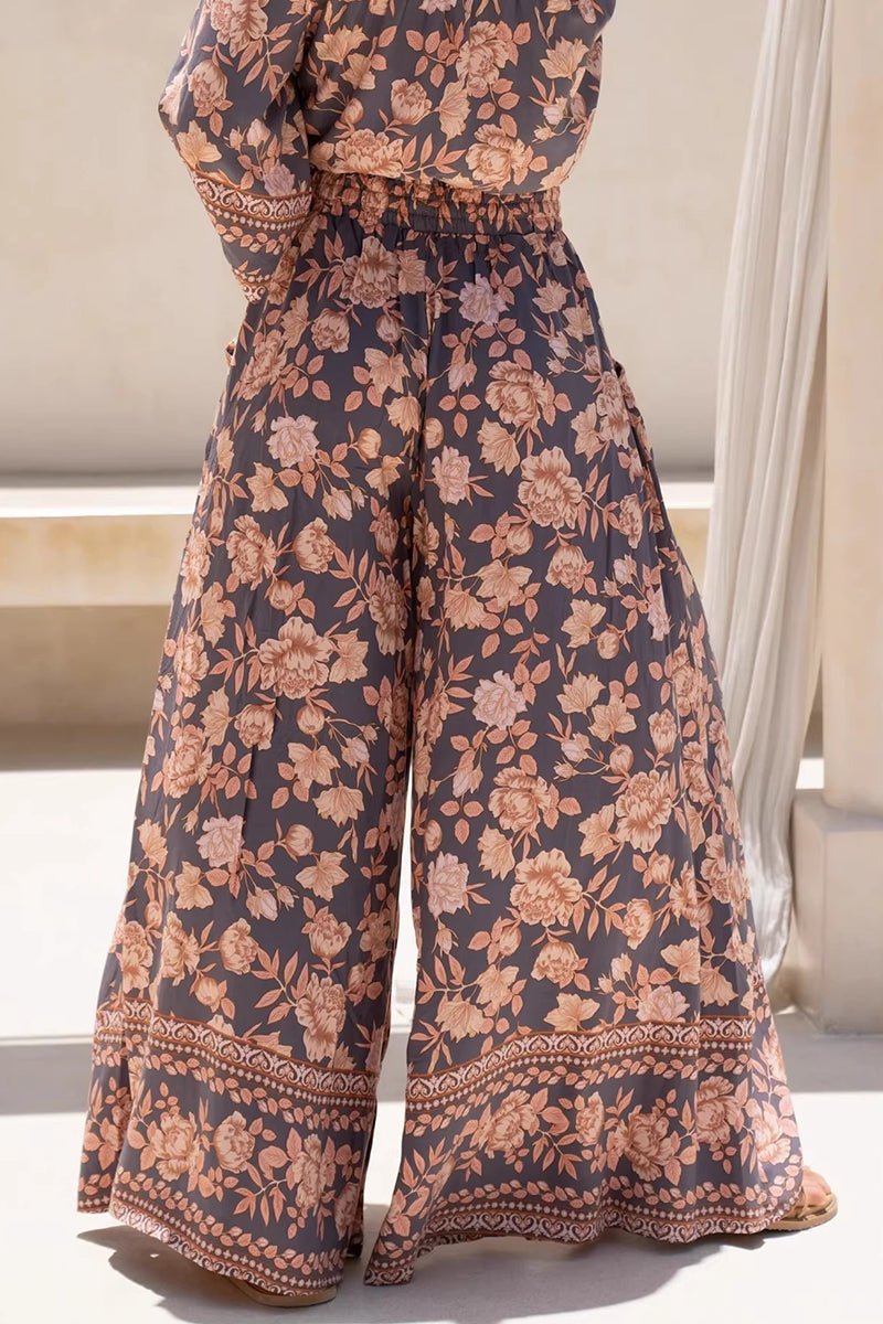 Floral Wide-Leg Casual Pants