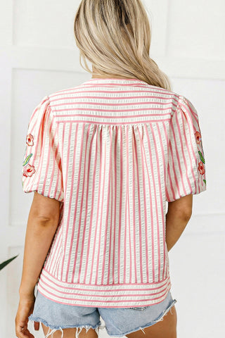 Striped Floral Sleeve Blouse