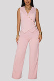 Sleeveless Buttoned Casual Pants Set