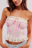 Strapless Lace Trim Floral Camisole